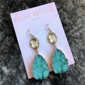 Seafoam Green Druzy Style Dangle Earrings